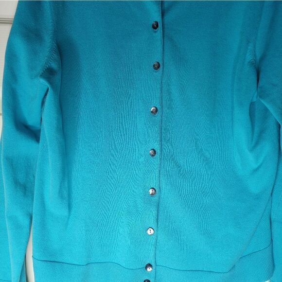 Charter Club L Blue Longsleeves SILK Blend Button Up Women's Cardigan Sweater - Picture 3 of 5